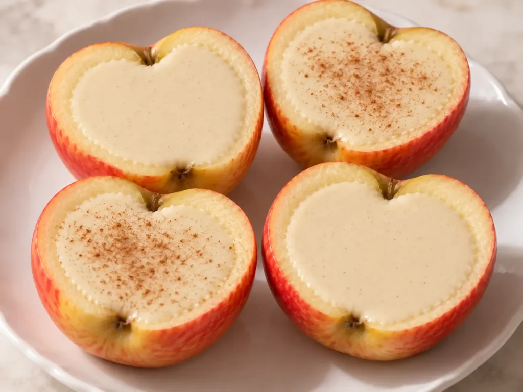 Chai apple possets served in fresh Honeycrisp apple halves