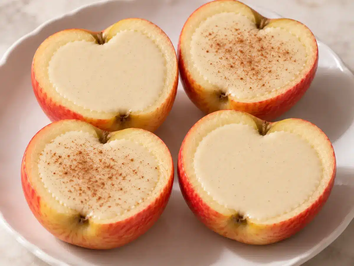Chai apple possets served in fresh Honeycrisp apple halves